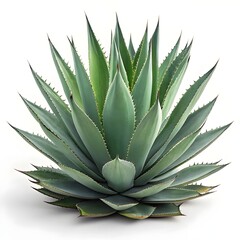 Fototapeta premium Agave macroacantha Leaf Dramatic Desert Agave Blade with Cool Blue-Green Hue and Bold Black Terminal Spine on Clean White Background, Showcasing Sculptural Precision and Natural Desert Power