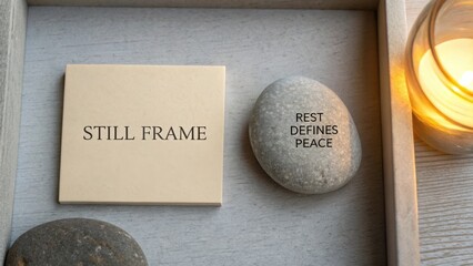 Still Frame Message with Smooth Stones and Candlelight Emphasizing Rest and Peaceful Reflection in a Tranquil Setting