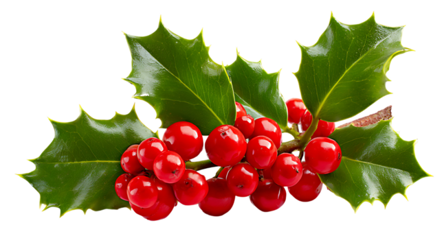 holly berries and leaves isolated