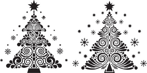 Elegant Christmas trees in black and white for holiday cards and festive decor, a modern and minimalist design for joyful celebrations