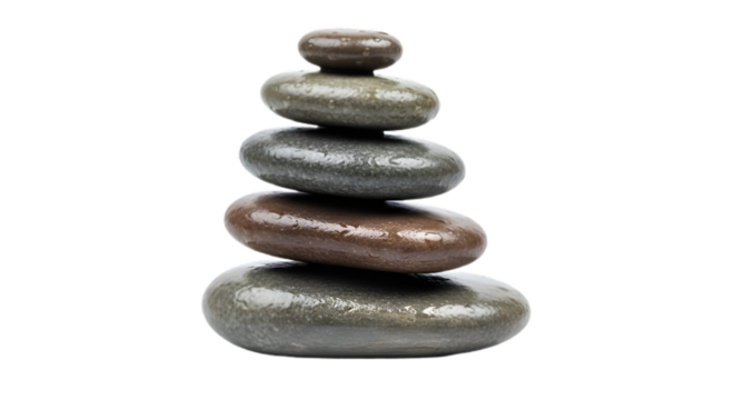 Stack of smooth stones isolated on transparent background for zen and balance