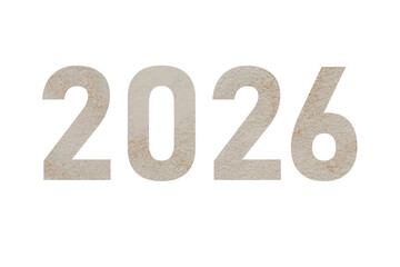 Bold textured numbers representing the year 2026 illuminated against a dark backdrop isolated on transparent background