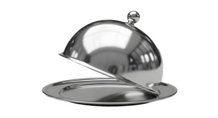 Silver Serving Platter with Cloche PNG, Chrome 3D Rendered Dome Set, Isolated Metallic Serving Plate and Lid, Polished Silver Cloche Graphic, Luxury Tableware 3D Cutout