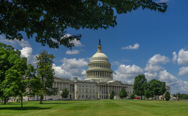 Washington DC Capitol dome. Congress and Senate building. American federal government house. Historic Capitol Hill landmark. United States national symbol. Famous architecture in the capital.
