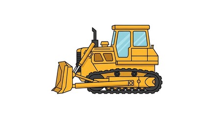 Yellow Bulldozer Construction Vehicle Isolated on White Background.
