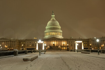 Washington DC Congress Capitol in winter. American Capitol Building in snow. Washington city Capitol. United States Capital. USA landmark. Supreme Court. Washington D.C. Washington city.