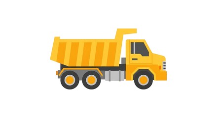 Bright Yellow Dump Truck Isolated on White Background.