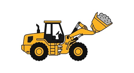 Yellow Front Loader with Raised Bucket Full of Gravel.