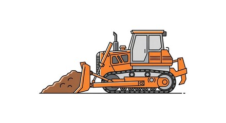 Orange Bulldozer Illustration - Construction Vehicle for Earthmoving and Landscaping.