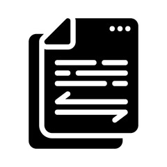 Two documents showing text and arrow exchange icon. Perfect for illustrating document sharing, file transfer, communication, collaboration concepts.
