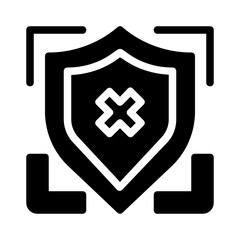 Line art icon of broken security shield suitable for cybersecurity websites, data breach articles, or identity protection services graphic design needs.
