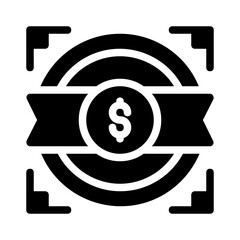 Dollar sign on ribbon encircled by two circles. Suitable for finance and personal budgeting design projects.
