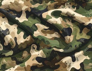 Abstract digital camouflage design, undulating fabric texture