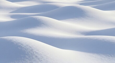 Snowcovered rolling hills landscape with smooth white curves in varying shades of light and shadow