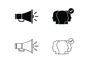 Megaphone and people icons announcement and selection concept - Vector icon symbol for website - Icon vector - Blue icon vector - Line and glyph solid icon set