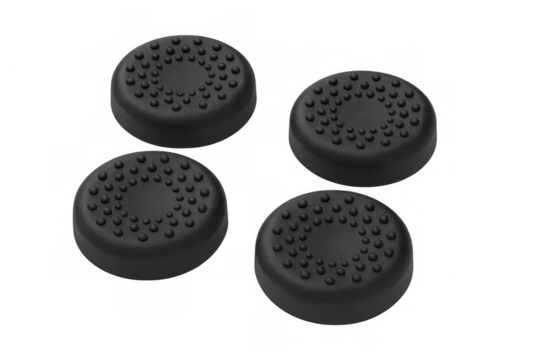 Black silicone gaming controller thumb grips providing enhanced comfort and precision for video game console joysticks