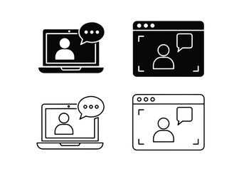Video call icons for online communication and collaboration - Vector icon symbol for website - Icon vector - Blue icon vector - Line and glyph solid icon set