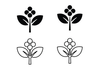 Stylized plant icons with berries and leaves - Vector icon symbol for website - Icon vector - Blue icon vector - Line and glyph solid icon set