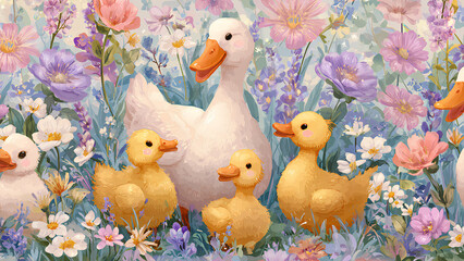 Cute Duck Family Illustration