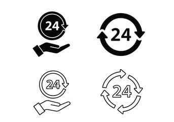 24 hour service icons round the clock support assistance - Vector icon symbol for website - Icon vector - Blue icon vector - Line and glyph solid icon set