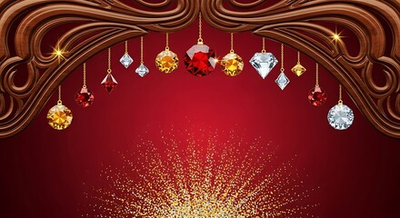 Elegant Red and Gold Festive Background with Ornaments.