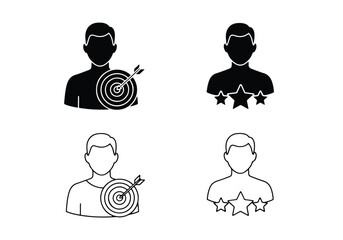 Target audience and customer success icons set - Vector icon symbol for website - Icon vector - Blue icon vector - Line and glyph solid icon set