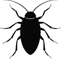 Black Silhouette of a Cockroach Isolated on White Background – Pest Control Concept Illustration