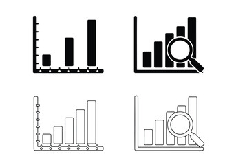 Business growth analysis magnified chart icon set - Vector icon symbol for website - Icon vector - Blue icon vector - Line and glyph solid icon set