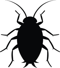 Black Silhouette of a Cockroach Isolated on White Background – Pest Control Concept Illustration