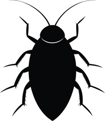 Black Silhouette of a Cockroach Isolated on White Background – Pest Control Concept Illustration