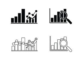 Business analytics charts magnifying glass growth icons set - Vector icon symbol for website - Icon vector - Blue icon vector - Line and glyph solid icon set