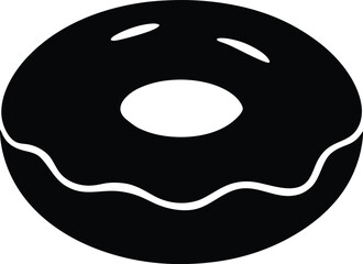 Donut Silhouette Vector – Black Icon of Sweet Doughnut with Icing and Sprinkles Isolated on White Background