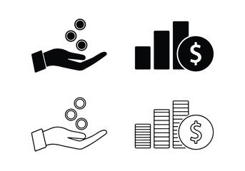 Financial growth icons set hand coins and bar charts - Vector icon symbol for website - Icon vector - Blue icon vector - Line and glyph solid icon set