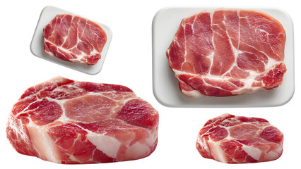 Raw Pork Steak Cuts Isolated on White Background
