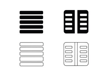 Set of stylized icons representing data or information blocks - Vector icon symbol for website - Icon vector - Blue icon vector - Line and glyph solid icon set