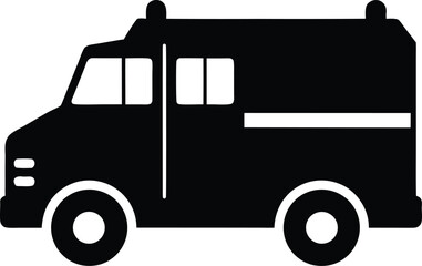 Vector firefighter truck silhouette symbol. Heavy emergency vehicle graphic design, Emergency rescue truck icon.
