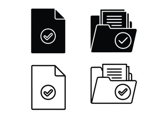 Document and folder icons with checkmark symbols - Vector icon symbol for website - Icon vector - Blue icon vector - Line and glyph solid icon set