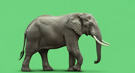 Obraz premium Realistic Gray Elephant Standing on Green Background with Natural Lighting