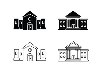 Four different architectural building styles collection - Vector icon symbol for website - Icon vector - Blue icon vector - Line and glyph solid icon set