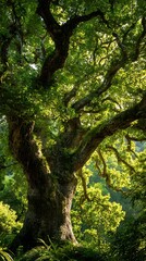 Fototapeta premium Sunlight filtering through the majestic canopy of an ancient tree in the forest