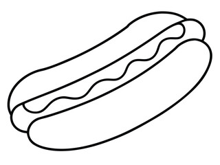 Hot dog outline vector, Hot dog line drawing simple fast food illustration design