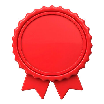 3D render of a glossy red rosette with ribbon, on a black background