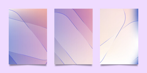 Fototapeta premium Gradient liquid glass poster background set. Cover template with perspective geometric prism shape for social media, cover, banner, wallpaper, promotion, ads