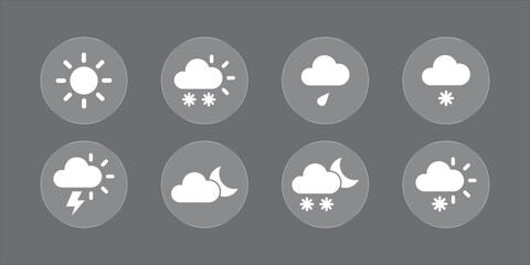 Liquid glass weather icons collection with glass reflection