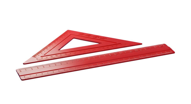 Geometric precision with red triangle and ruler for construction and design work
