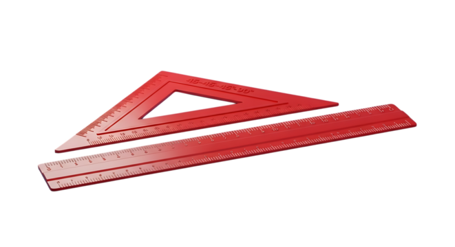 Geometric precision with red triangle and ruler for construction and design work