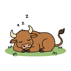 Sleeping Bull Zzz. Flat Vector Illustration