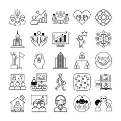 Fototapeta premium Teamwork and business collaboration icons. Partnership, successful meeting, leadership, corporate growth set