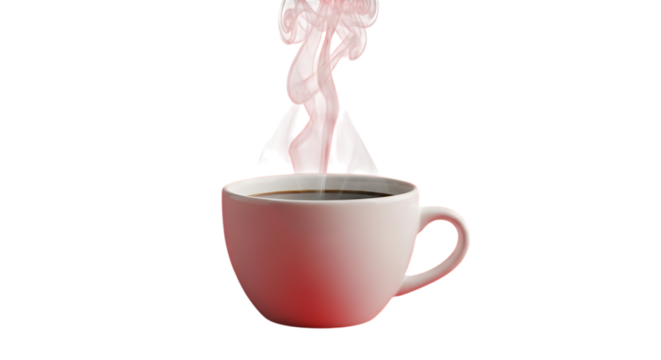 Steaming coffee in a white mug, a comforting start to the day or a relaxing break