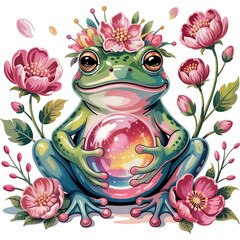 Enchanted Garden Guardian - funny frog clipart design, Cute Amphibian animal, Entertaining Frog illustration, Happy Frog design sublimation
